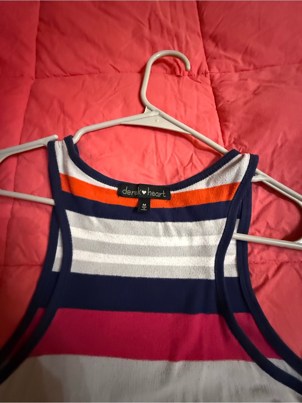 Derek Heart Navy, White, Pink & Orange Striped Tank Dress